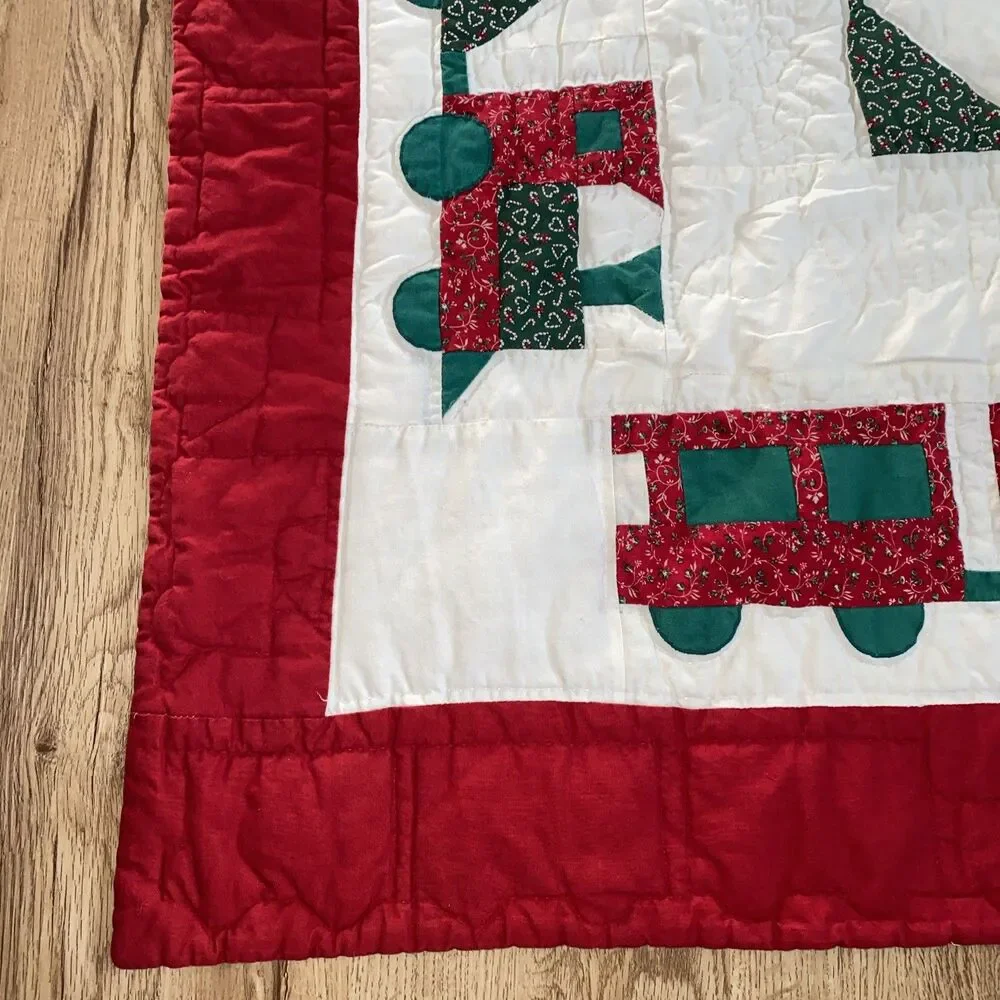 Vintage-Style Christmas Train Quilt - Extra Long Bed/Table Runner (46